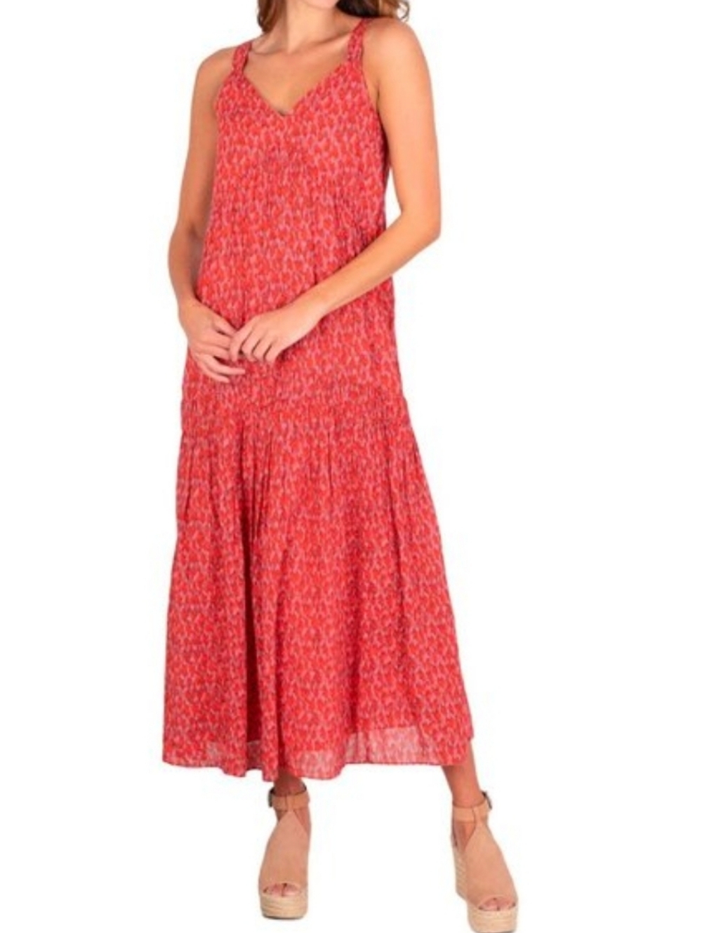 Joie Coral Printed Tiered Maxi Dress